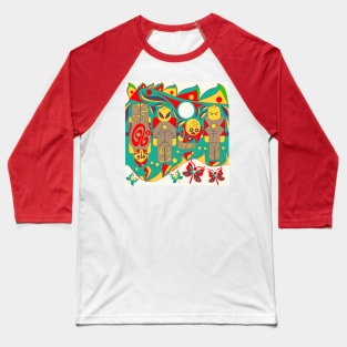 alien toys from space in mayan pattern ecopop Baseball T-Shirt